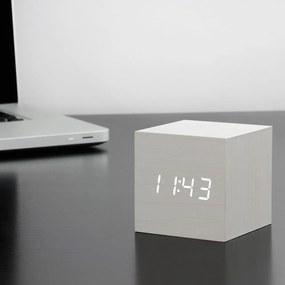 Biely budík s bielym LED displejom Gingko Cube Click Clock