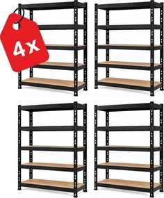 Akcia 4x Regál 216x120x50 cm profesionálny 5-policový, nosnosť 2000 kg - čierny - 4ks