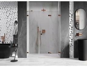 Mexen Lunar-F, pravé sklápacie sprchové dvere 140 cm, 8mm číre sklo, ružové zlato profil, 836S-140-050-60-00-P