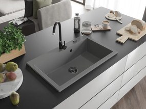 Mexen Elix, 1-korový granitový drez 800 x 500 mm, šedá, čierny sifón, 6527801005-71-B