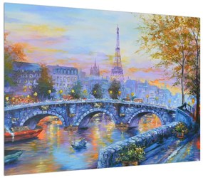 Obraz maľovanej krajiny s Eiffelovou vežou (70x50 cm)