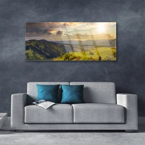Obraz plexi Hory lúka západ slnka 125x50 cm
