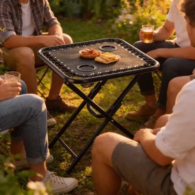 CH Skladací turistický stolík s držiakmi na nápoje - čierna