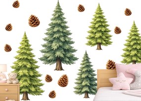 Ihličnaté stromy – smreky textilní prelepiteľné nálepky na stenu hárok 46 x 32 cm