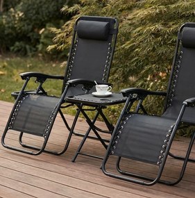 Set 2 polohovateľných záhradných lehátok so stolíkom - čierny