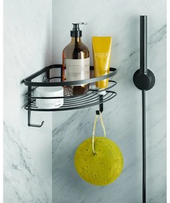 Čierna nástenná rohová kúpeľňová polica Metaltex Origin