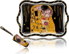 HOME ELEMENTS Tortový tanier s náčiním 35 cm, Klimt, Bozk, tmavý