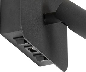 Nástenná lampa čierna vrátane LED s USB a lampou na čítanie s vypínačom - Robin