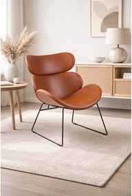 Hnedé kreslo z imitácie kože s čiernymi nohami Actona Cazar