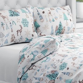 Biante Bavlnené posteľné obliečky Sandra SA-662 Modro-zeleno-hnedý vianočný vzor Predĺžené 140x220 a 70x90 cm