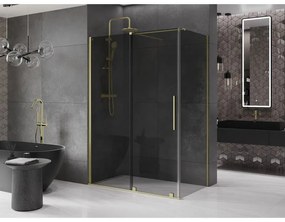 Mexen Velar, sprchový kút s posuvnými dverami 140 x 75 cm, 8mm šedé sklo, zlatá matná, 871-140-075-41-55