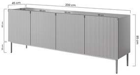 Komoda Nicole 200 cm - biely mat / čierna