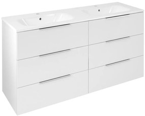 Sapho Sapho, CIRASA umývadlová skrinka s dvojitým umývadlom 141x77x46cm, 3x zásuvka, biela lesk, CR141-3030-31