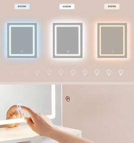 Toaletný stolík Vasagle Cimo so zrkadlom a LED osvetlením 80 cm biely