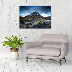 Sklenený obraz hory a rieky (70x50 cm)