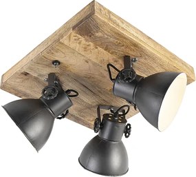 Priemyselné bodové svetlo tmavosivé s mangovým drevom 3-svetlo - Mangoes