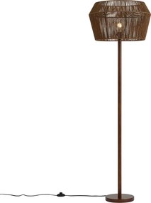 Stojacia lampa z orechového dreva s hnedým tienidlom z papierového lana 50/50/30 - Mels
