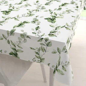 Biante Bavlnený obdĺžnikový obrus Sandra SA-422 Zelené listy na bielom 140x160 cm