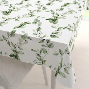 Biante Bavlnený obdĺžnikový obrus Sandra SA-422 Zelené listy na bielom 140x220 cm