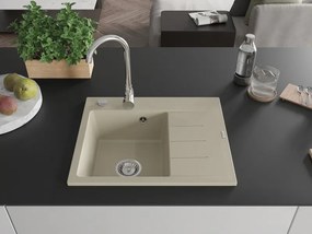 Mexen Ben, 1-komorový granitový drez 600x500x190 mm, ľavý+ chrómový sifón, béžová, 6522605000-69