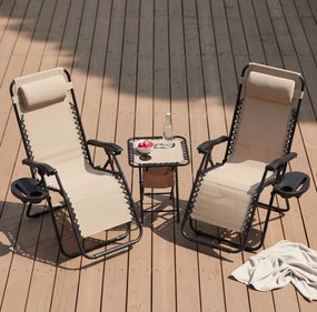 Set 2 polohovateľných záhradných lehátok so stolíkom - béžový