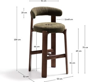 Zelená/v tmavo prírodnej farbe barová stolička z jaseňového dreva (výška sedadla 75 cm) Granite – Kave Home