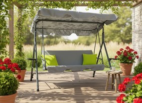 Garden Line ZÁHRADNÁ HOJDAČKA TYPU A 170 x 118 x 153 cm ŠEDÁ S LIME ZELENÝMI VANKÚŠIKMI A DRŽIAKMI NA POHÁRE