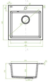 Laveo Alena, 1-komorový granitový drez 490x490x215 mm, čierna škvrnitá, LAV-SBA_710T