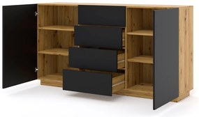 Komoda Aurora KOM2D4S (dub artisan + matná čierna). Akcia -20%. Vlastná spoľahlivá doprava až k Vám domov. 1124845