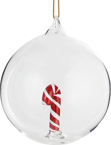 HANG ON Sklenená guľa "Candy Cane" 9 cm - číra