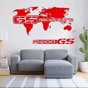 Veselá Stena Samolepka GS Adventure Mapa Farba: červená, Veľkosť: 40 x 23 cm