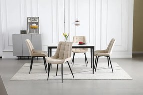 Set troch jedálenských stoličiek BERA zamatové béžové / čierne nohy (3 ks)