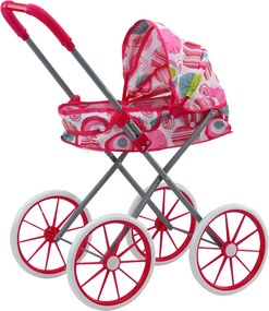 LEAN Toys Skladací kočík pre bábiky s veľkými kolesami, ružové vzory