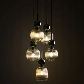 Závesný luster SOPHIA na lane 5xE14/10W/230V čierna/zelená/dymová béžová