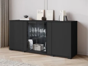 Komoda s dvierkami Hedvis SB 154 4D, Farby: čierna, Osvetlenie: osvetlenie LED biele