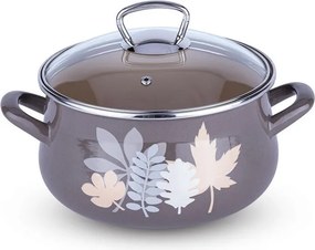 Smaltovaný hrniec so sklenenou pokrievkou METALAC Lístky 4 l