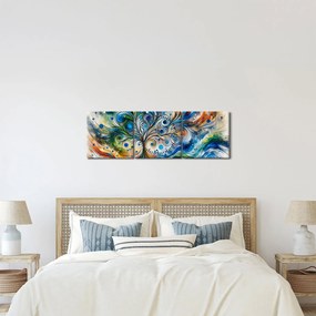 Obraz – Farebný energetický strom (s hodinami) (90x30 cm)