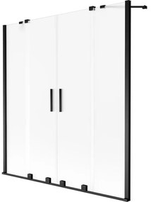 Mexen Velar Duo, 2-krídlová vaňová zástena s posuvnými dverami 140 x 150 cm, námraza, čierny matný profil, 896-140-000-32-70