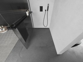 Mexen Kioto+ L, sprchová zástena Walk-In s poličkou a vešiakom 70 x 200 cm, 8mm sklo s rebrovým vzorom, čierny profil, 800-070-123-70-09