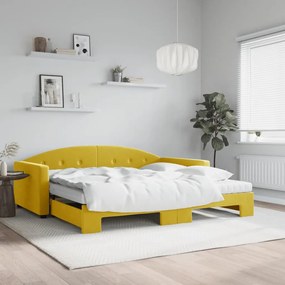 Rozkladacia denná posteľ s matracmi žltá 100x200 cm zamat 3197337