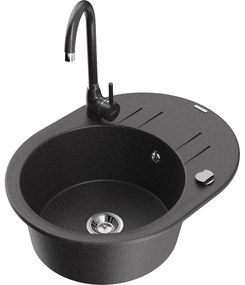 Mexen Kevin, drez granitový 586x458x190 mm, 1-komorový a čierna matná škvrnitá batéria Telma, čierna škvrnitá, 6517-76-670200-76