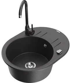 Mexen Kevin, drez granitový 586x458x190 mm, 1-komorový a čierna matná škvrnitá batéria Telma, čierna škvrnitá, 6517-76-670200-76