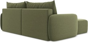 Zelená zamatová rozkladacia/s úložným priestorom rohová pohovka (ľavý roh/s leňoškou) Kalena – Makamii