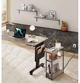 Odkladací stolík ROD s vstavanou zásuvkou a USB portami, hnedá/čierna