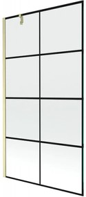 Mexen Next, 1-krídlová vaňová zástena 100 x 150 cm, 6mm číre sklo - čierny vzor, zlatá matná, 895-100-000-00-77-55