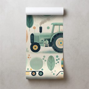 Tapeta detské traktory v pastelových farbách