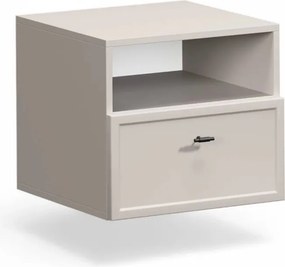 Závesný nočný stolík so zásuvkou Lorini 45 cm - kašmír / čierne úchytky T-bar
