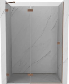 Mexen Lunar, ľavé otočné sprchové dvere 135 cm, 8mm číre sklo, medený matný profil, 834-135-000-65-00-L