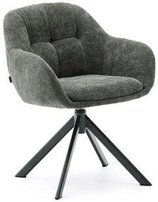 Tmavozelené čalúnené jedálenské kreslo s podrúčkami Dorina – Kave Home