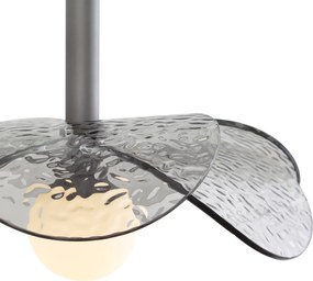 Dizajnová závesná lampa strieborná s dymovým sklom - Kemner